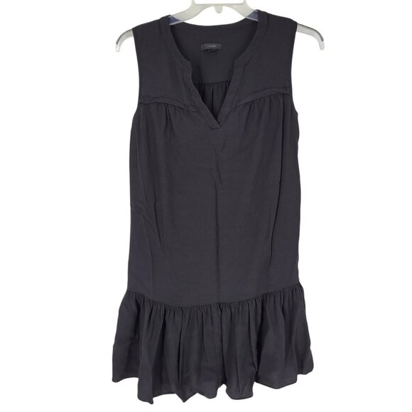 J Crew Small Tall Ruffle-hem Shift Dress Drop Waist Sleeveless Goth LBD Preppy - Picture 1 of 4